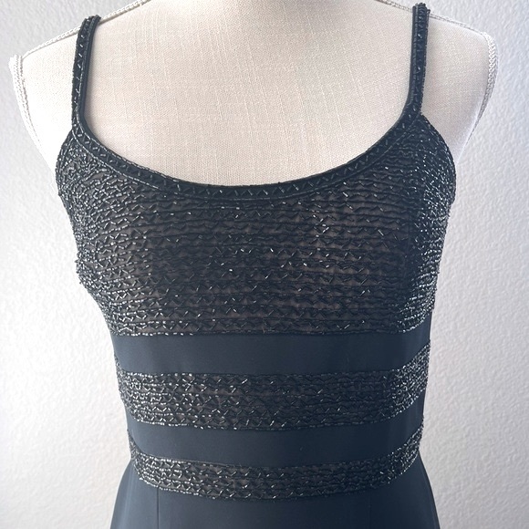 OLEG CASSINI BLACK TIE Silk & Beaded Formal Evening Gown Vintage 90’s Gown Black - Picture 2 of 15